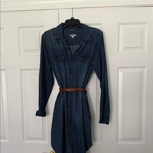 Merona Dark Blue Long Sleeve Dress with Brown Belt